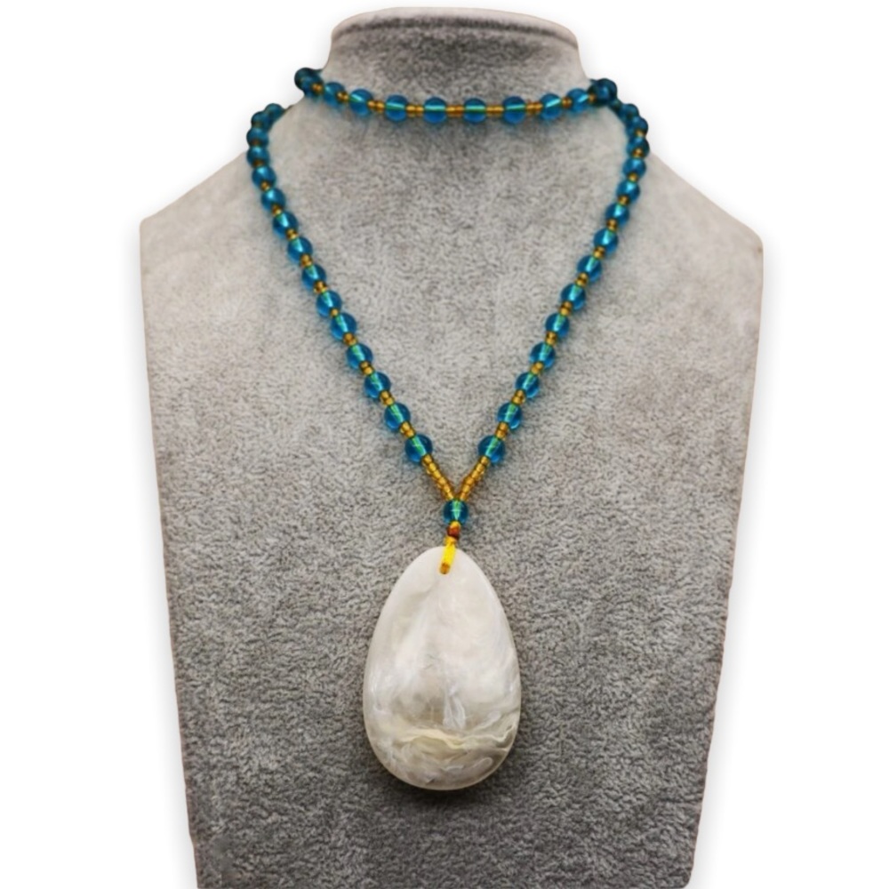 Vintage Natural Honey Yellow Jadeite Jade Gemstone Water Drop Beaded Necklace